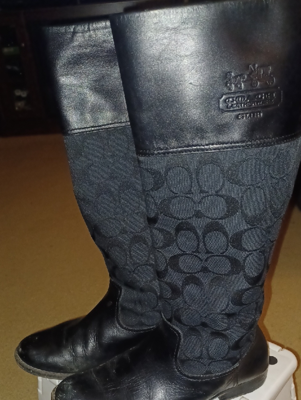 Coach Chrissi Signature Knee-High Black Boots Women's 6½ B Leather - Picture 2 of 10